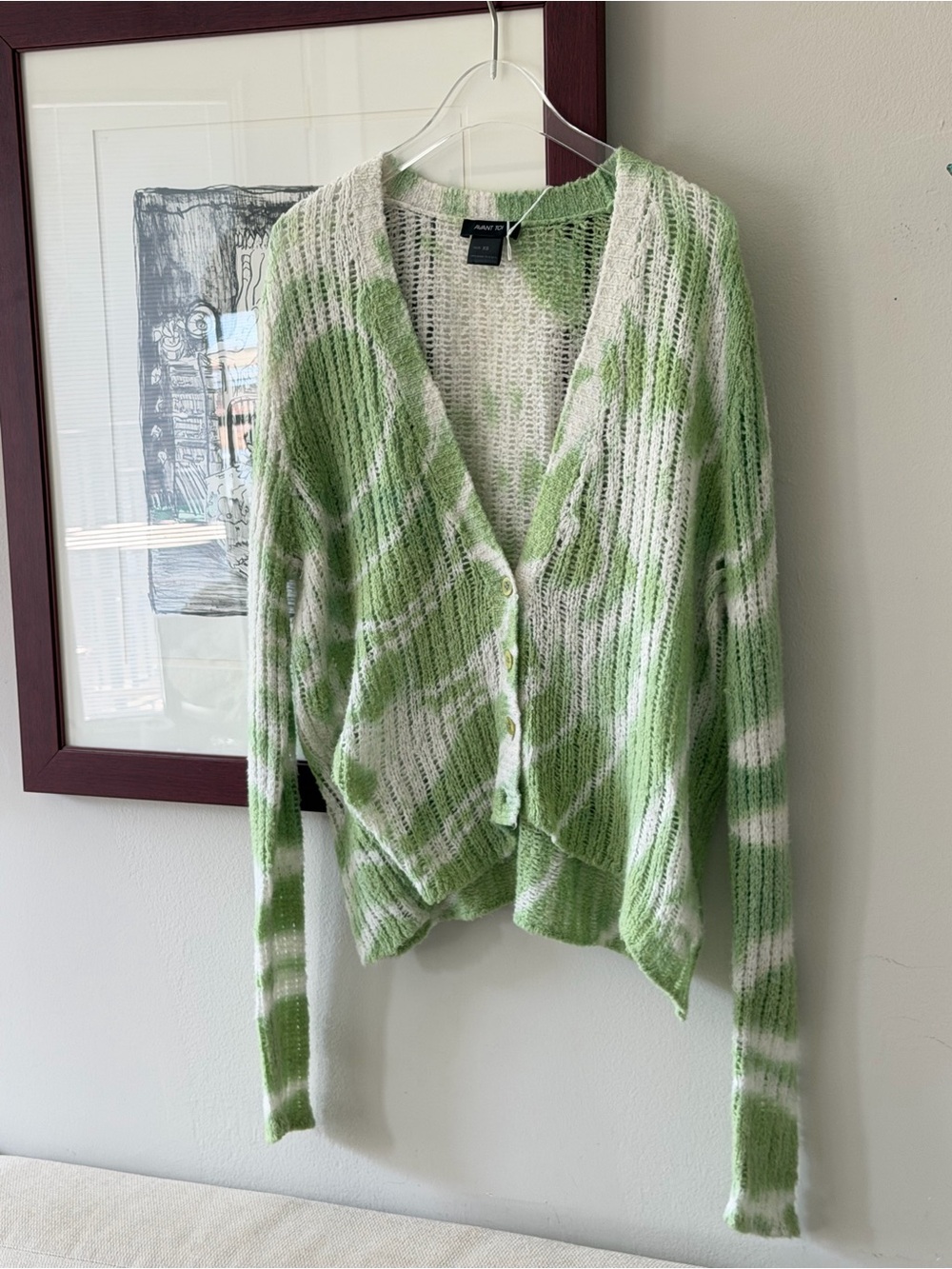 avant toi green tie dye knit cardigan sweater